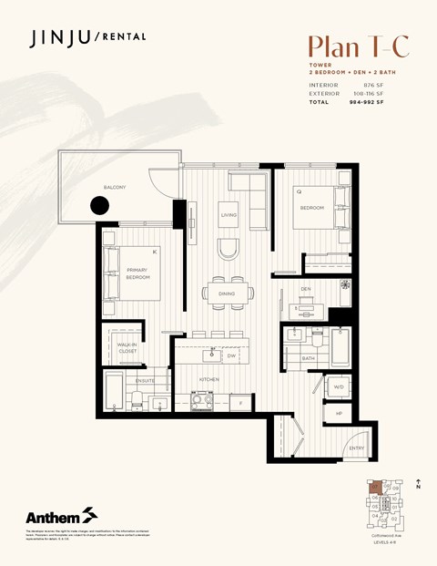 Floor plan for 2 beds, 2 baths, 771 sqft